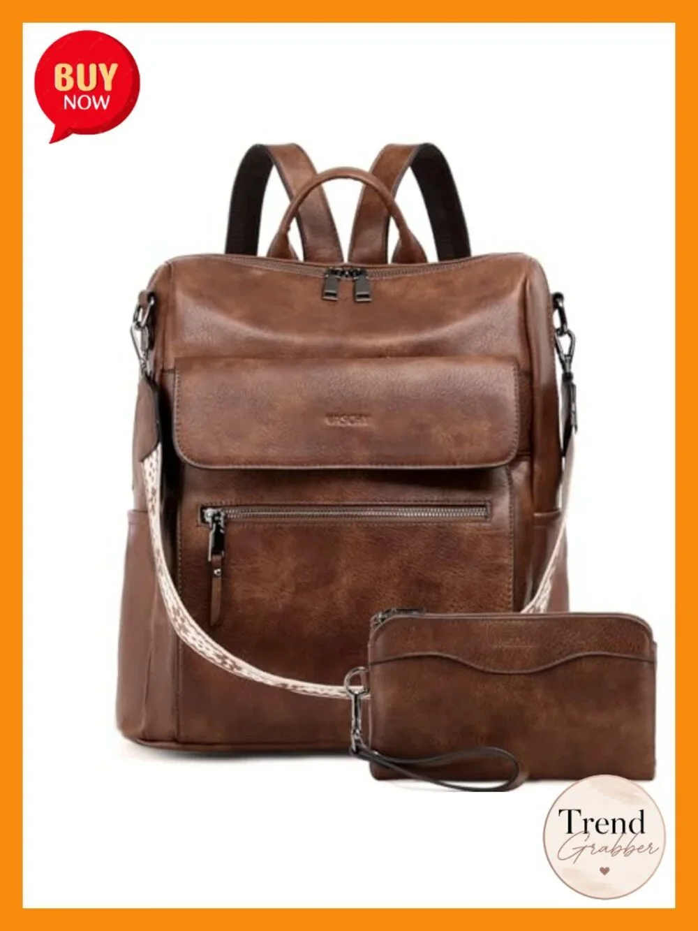 Convertible Vegan Leather Laptop Backpack Purse with Wallet Pouch Set